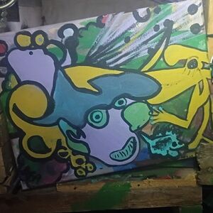 Vibrant Abstract Canvas Art with Yellow and Green Accents